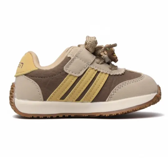 Beige & Brown Casual Kids Shoes with Colorful Lace Accents